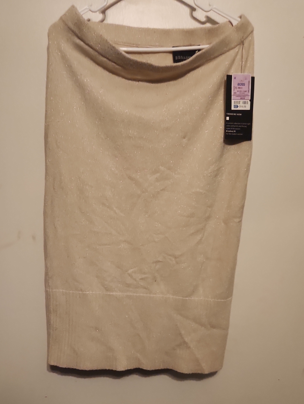 Express Cream Metallic Pencil Skirt